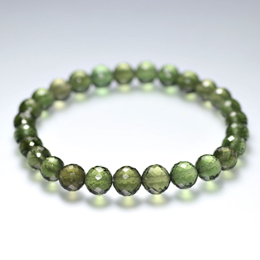 高品質]天然モルダバイトブレスレット/ラウンドカットビーズ（約7.1