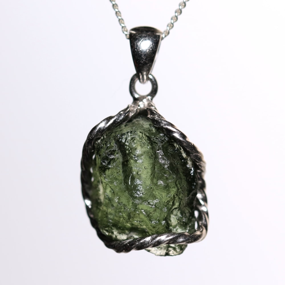 高品質]天然モルダバイト原石ペンダントトップ（シルバー925） - 埼玉