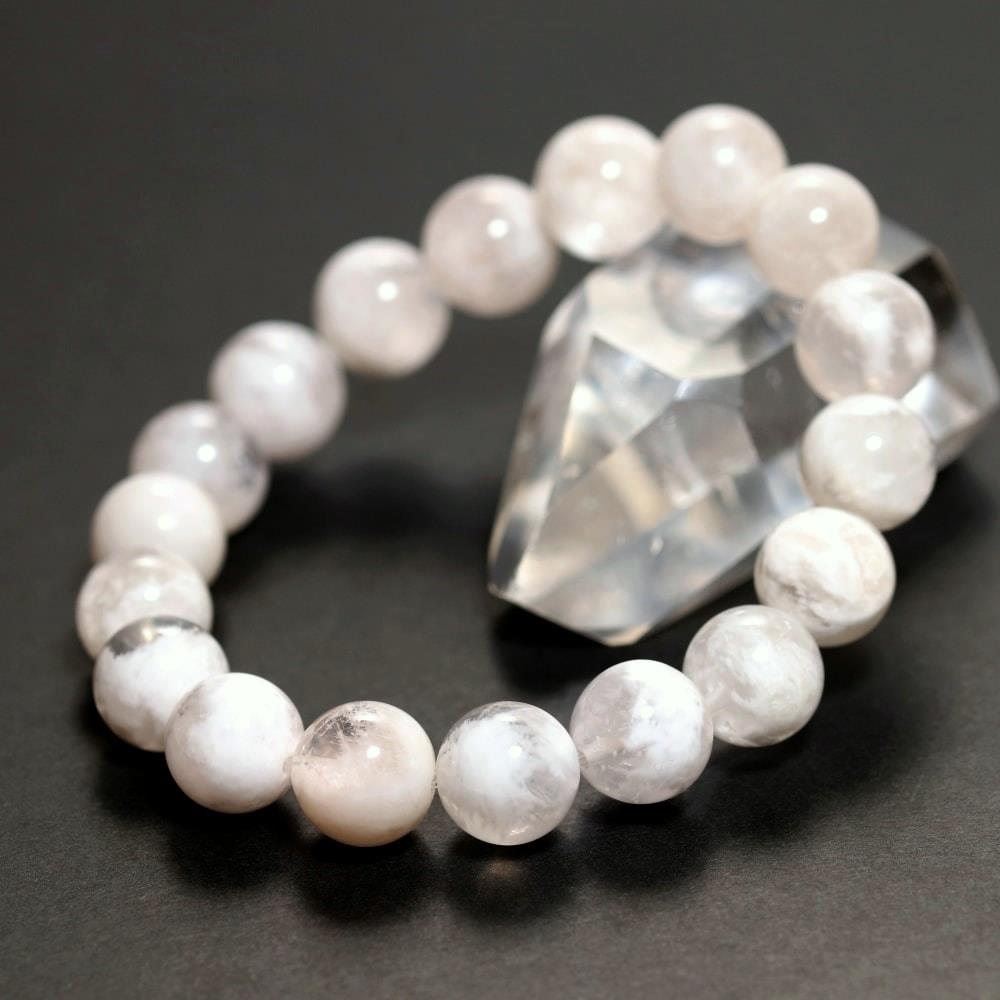 高品質]ホワイトセリサイトインクォーツブレスレット（約11mm玉