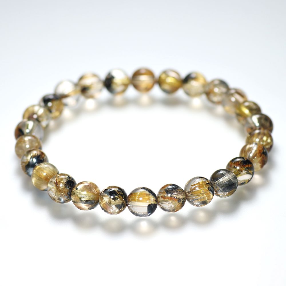 高品質++]太陽放射ルチルクォーツブレスレット（約7.5mm玉） - 埼玉県