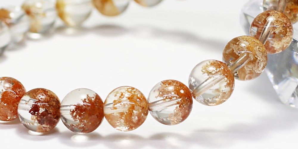 高品質]オレンジピンクガーデンクォーツブレスレット/ガーデン水晶（約