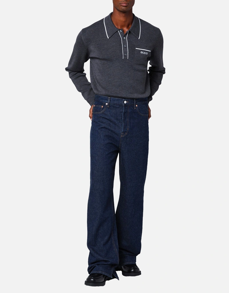 Gucci メンズ ダークブルー ワイド デニムジーンズ (すべての新品