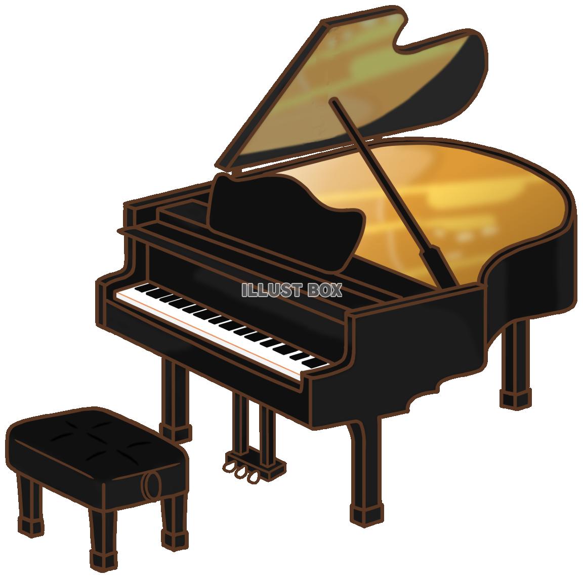グランドピアノ（イス付き） 《黒》：イラスト無料