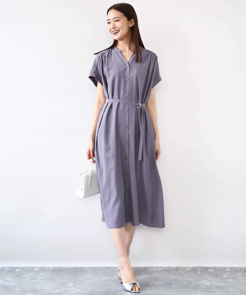 ベルト付きキーネックワンピース/洗える(ワンピース) | MK MICHEL