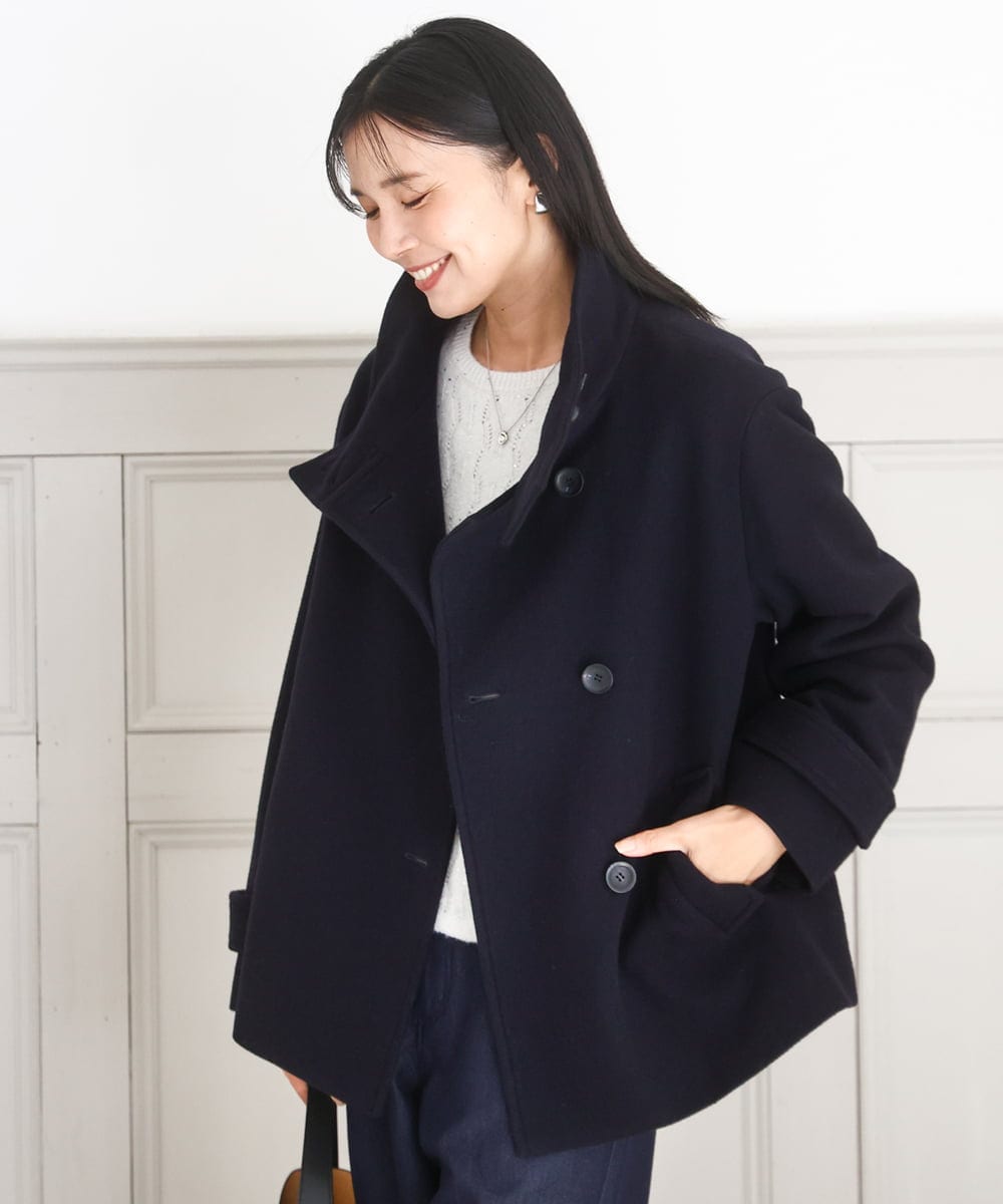 超軽量]エアリアルウール スタンドカラーショートコート(その他の