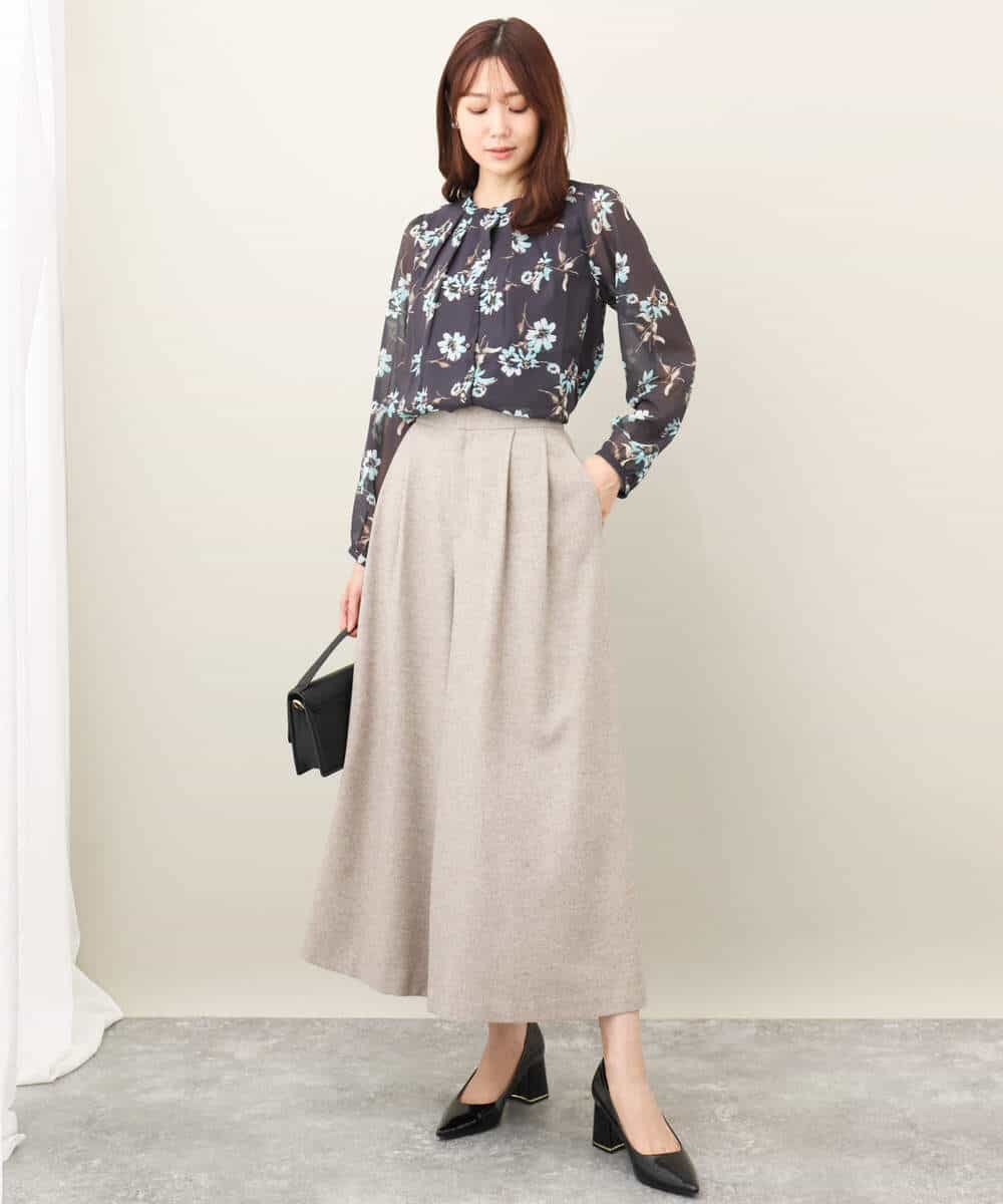 2タック ツイードワイドパンツ/洗える(ガウチョ・ワイドパンツ) | MK