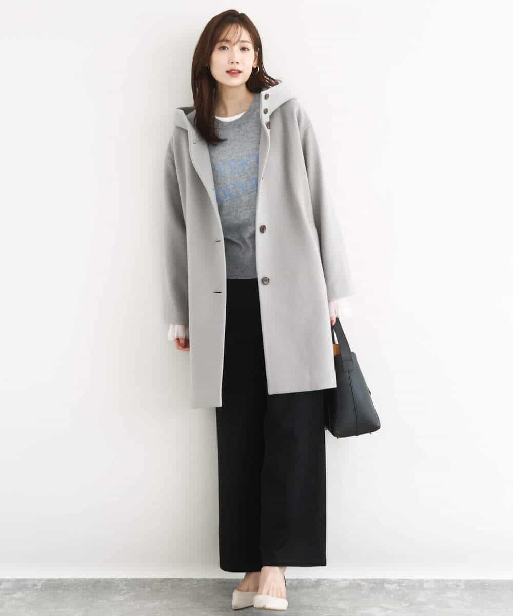 SUPER100sウール フーデットミドルコート(その他のコート・ブルゾン