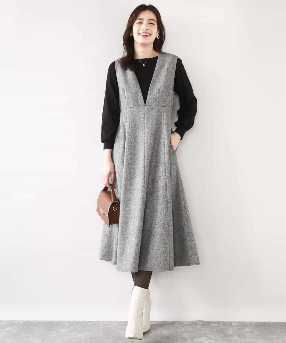 ラメツイードVネックジャンパースカート/洗える/WEB限定サイズあり