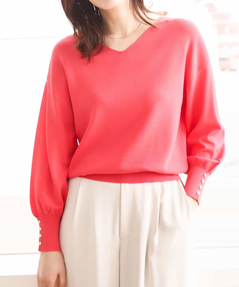 ハイゲージVネックニット/接触冷感/洗える/WEB限定サイズあり(ニット