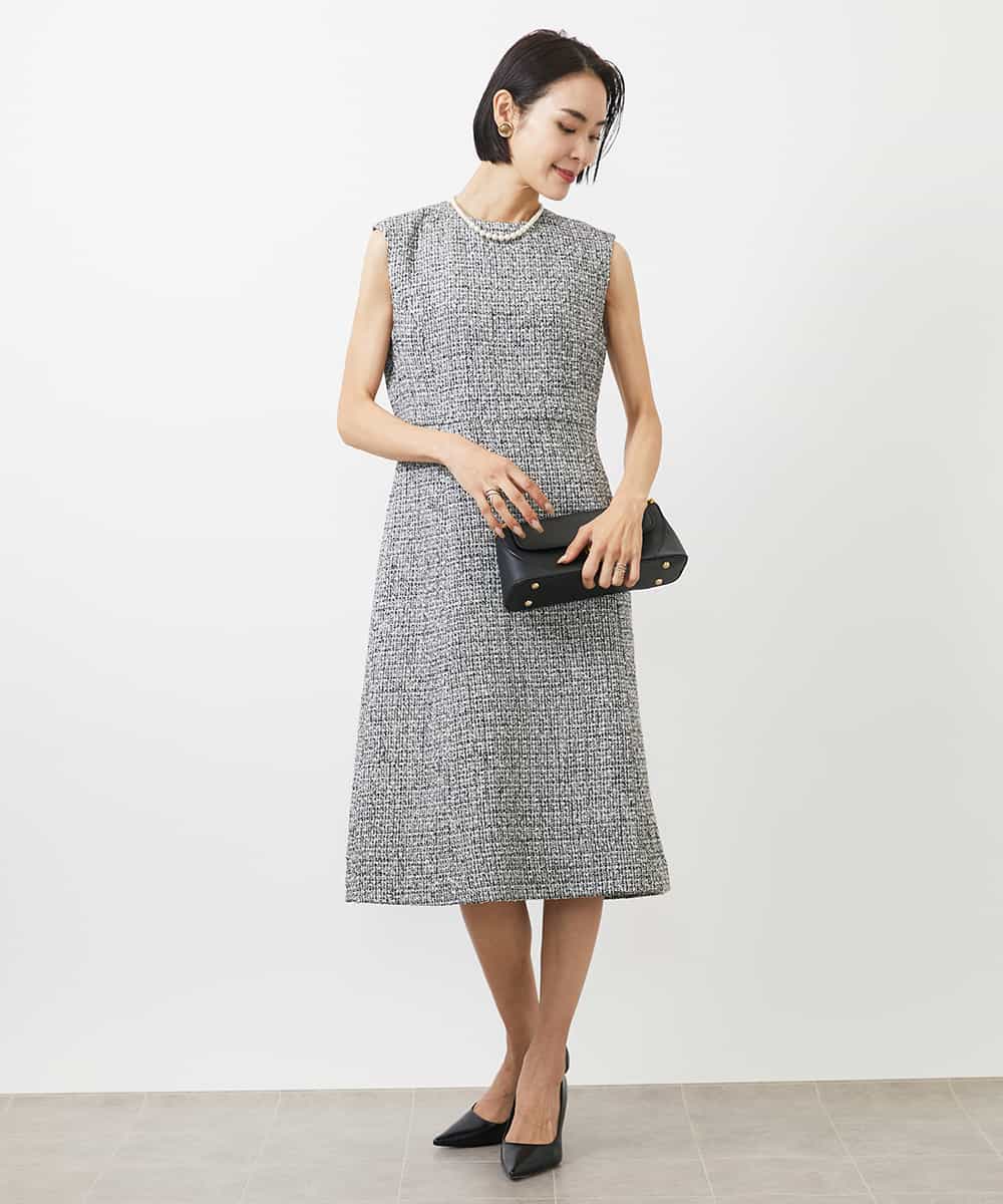 セットアップ対応/洗える］ノースリーブツイードワンピース(ワンピース