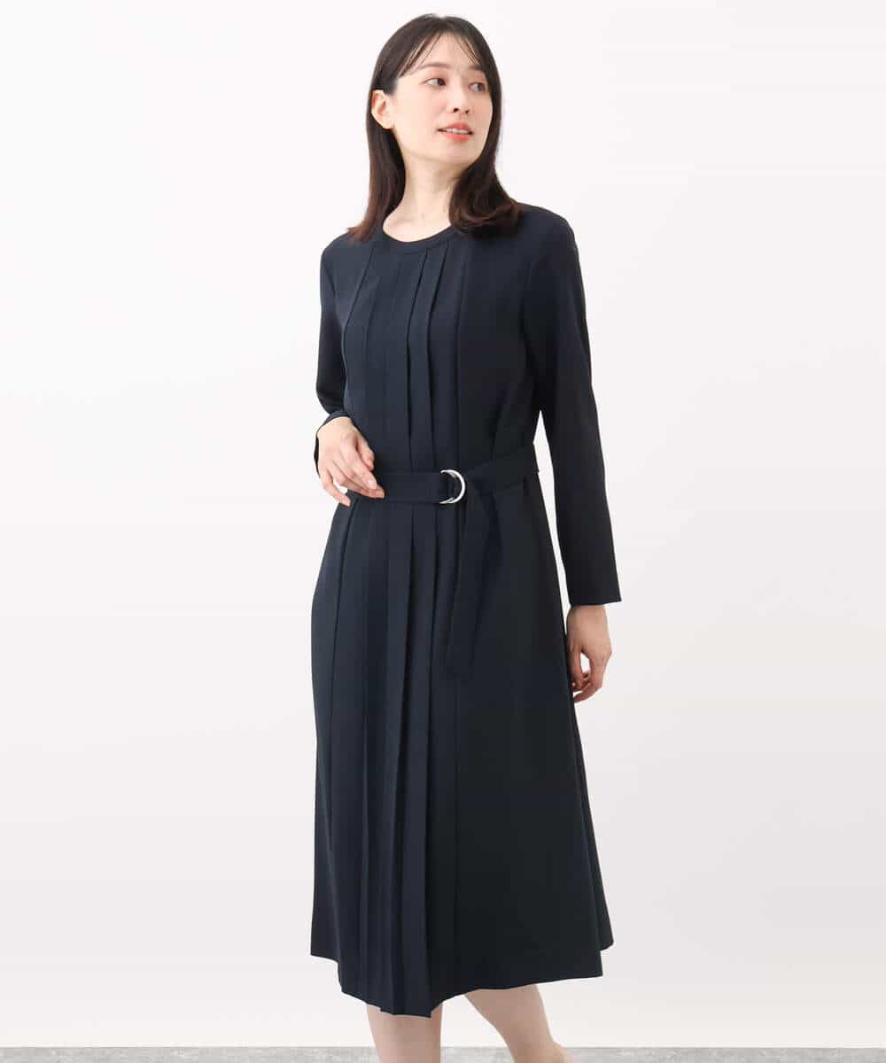 サテンジョーゼット プリーツワンピース/洗える(ワンピース) | MK