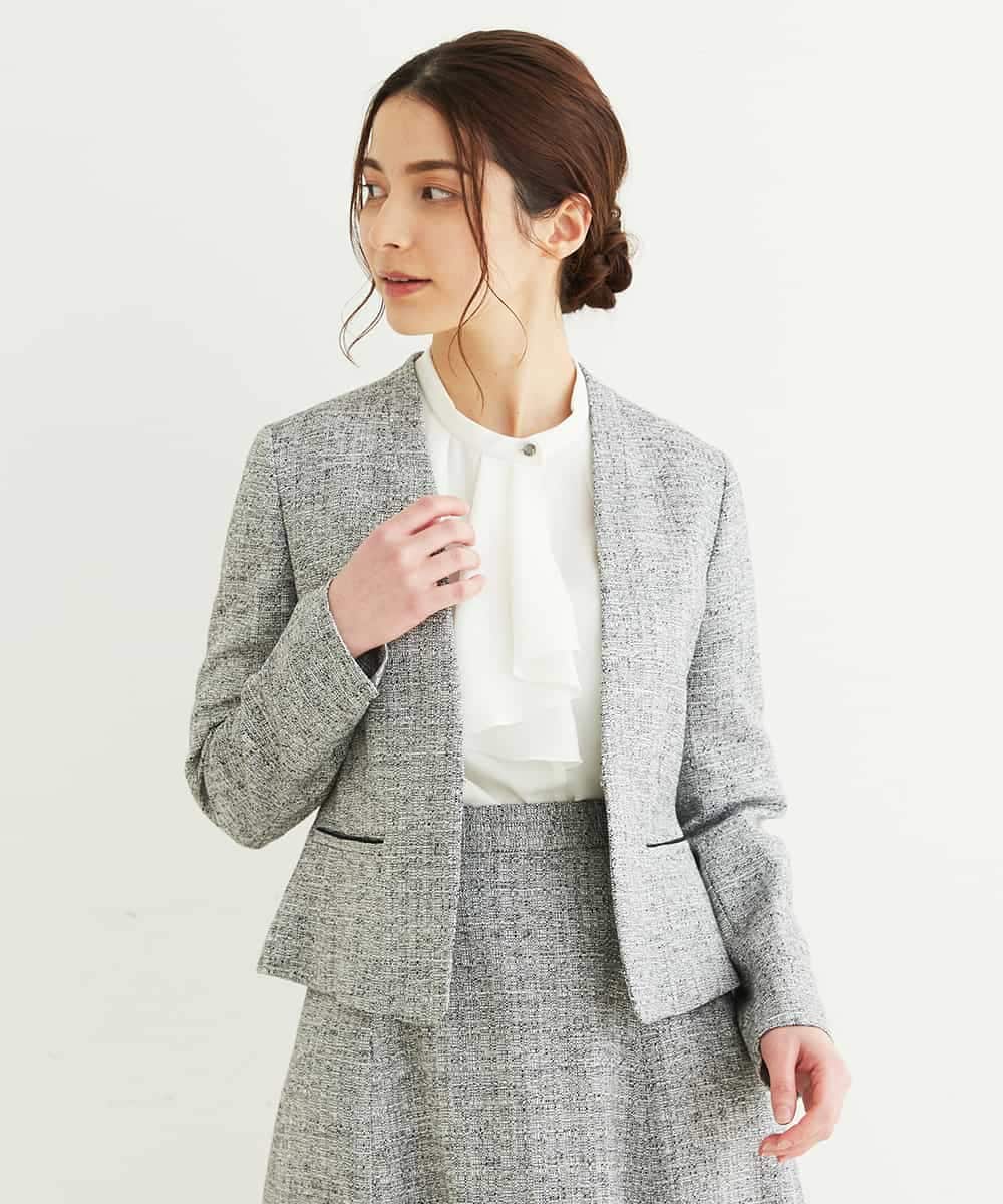 小さいサイズ/洗える】カラーレスラメツイードジャケット(ノーカラー