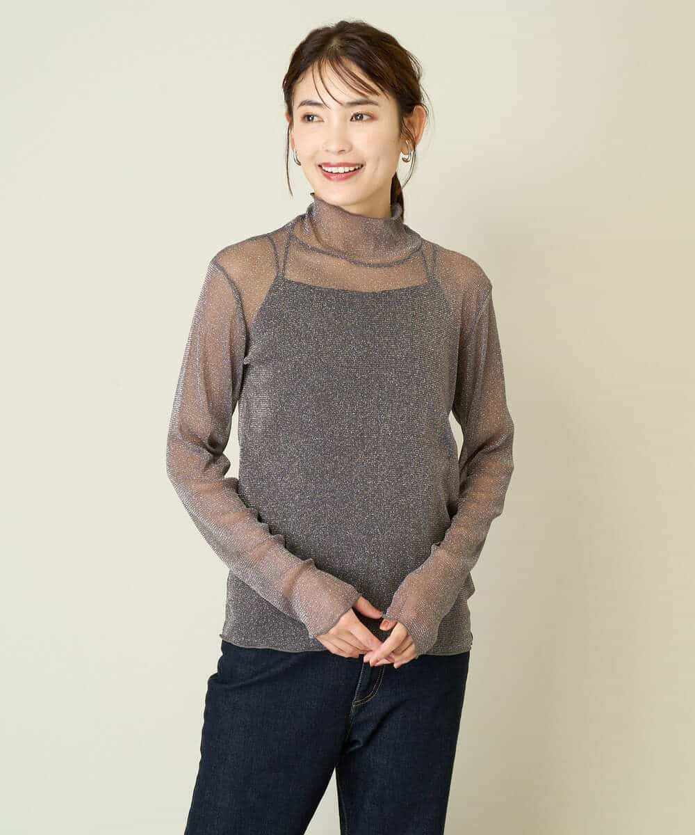 シアーラメハイネックトップス(カットソー・Tシャツ) | a.v.v(アー