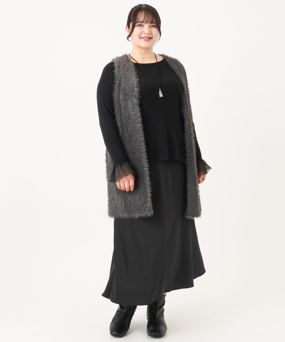 大きいサイズ】サテンバックフレアスカート(ロング・マキシ丈スカート