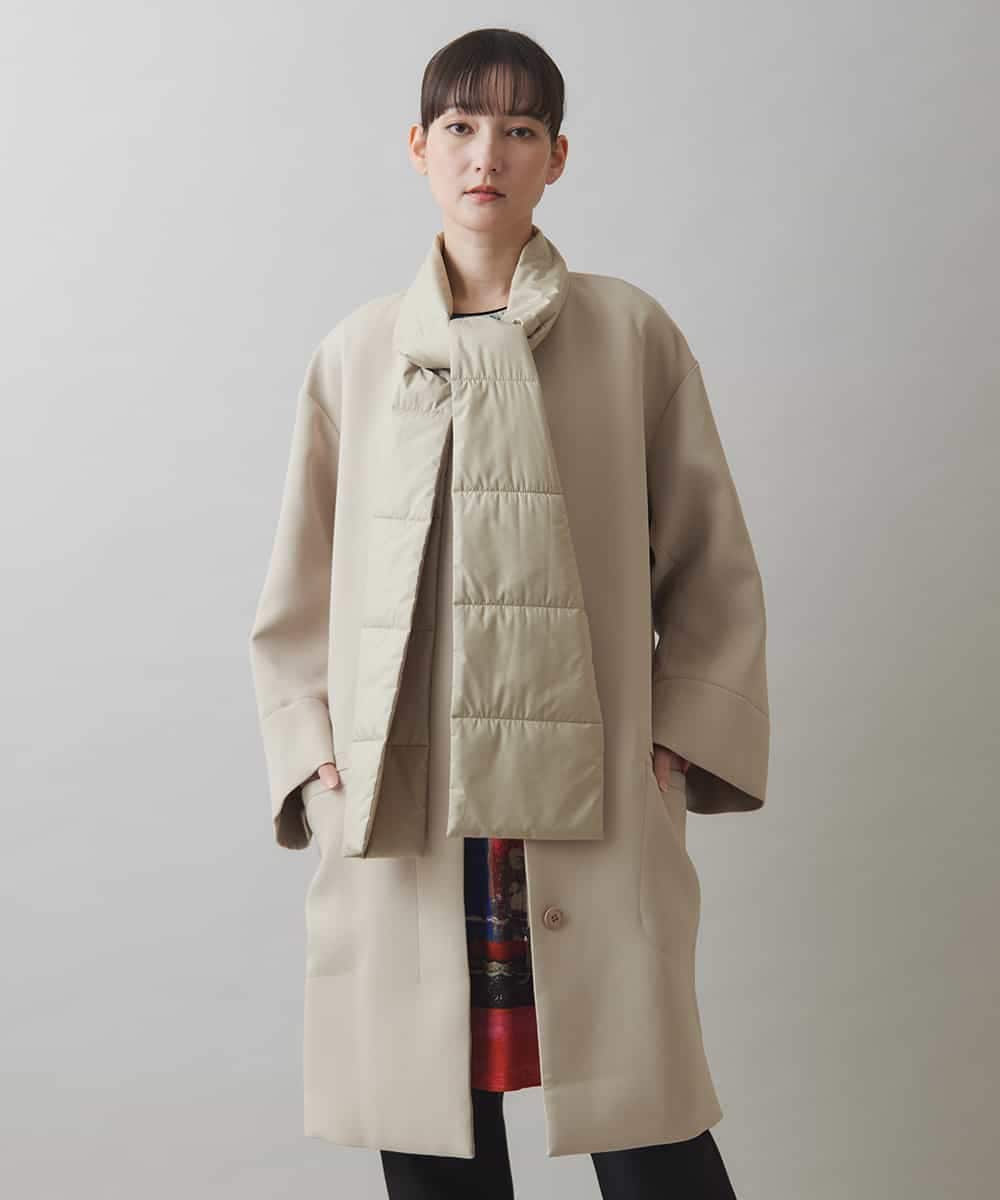 マフラー付きライナー】ノーカラーデザインコート(ノーカラーコート