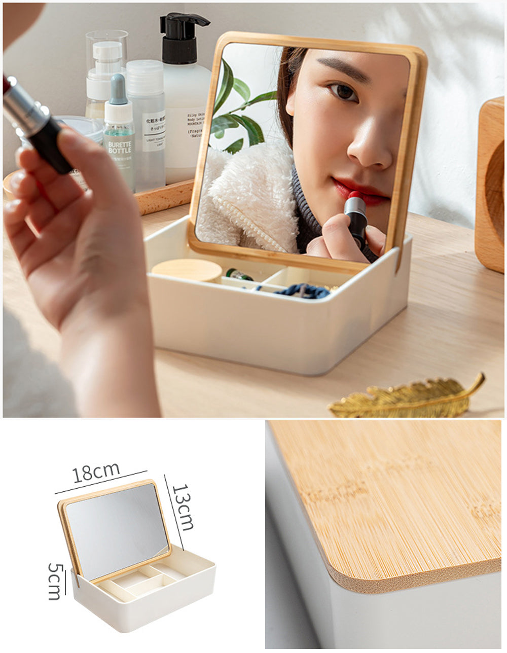IwaiLoft 卓上 収納ケース 鏡付き 卓上 収納ケース 鏡付き じゅー小物