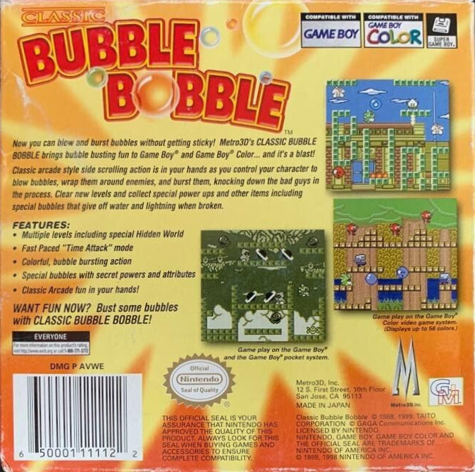 Classic Bubble Bobble - (GBC) Game Boy Color [Pre-Owned] | J&L Game