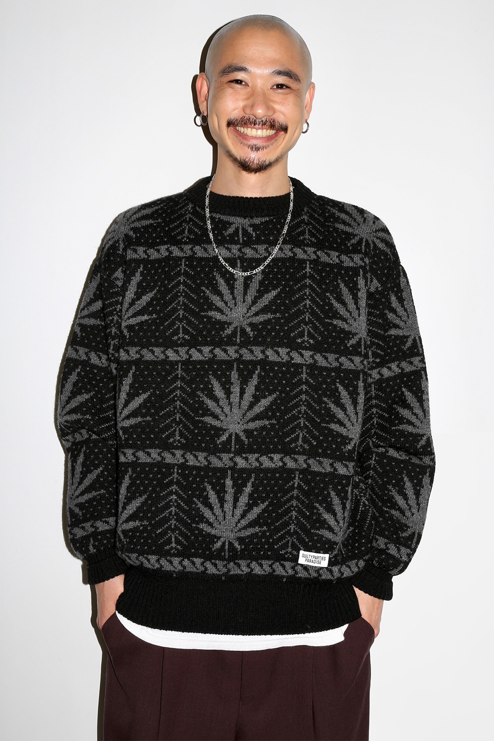 WACKO MARIA/HIGH TIMES / JACQUARD KNIT SWEATER（BLACK