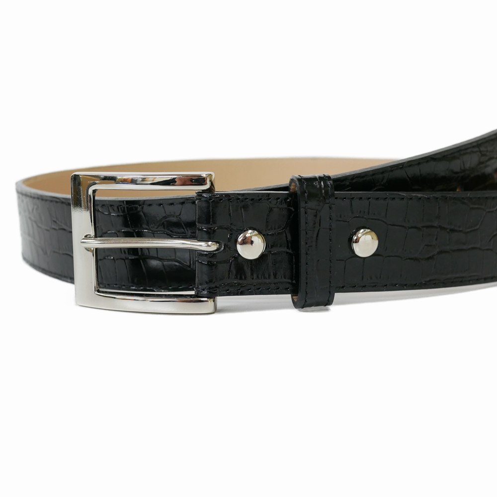 WACKO MARIA/CROCODILE EMBOSSED LEATHER BELT（BLACK）［レザーベルト