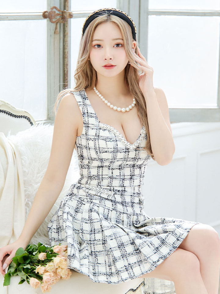 新サイズ登場!ツイードセットアップミニドレス/キャバドレス【XS-L