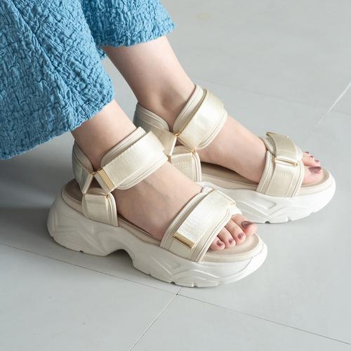 ダブルベルトスポーツサンダル/211-53328(L ベージュ): サンダル