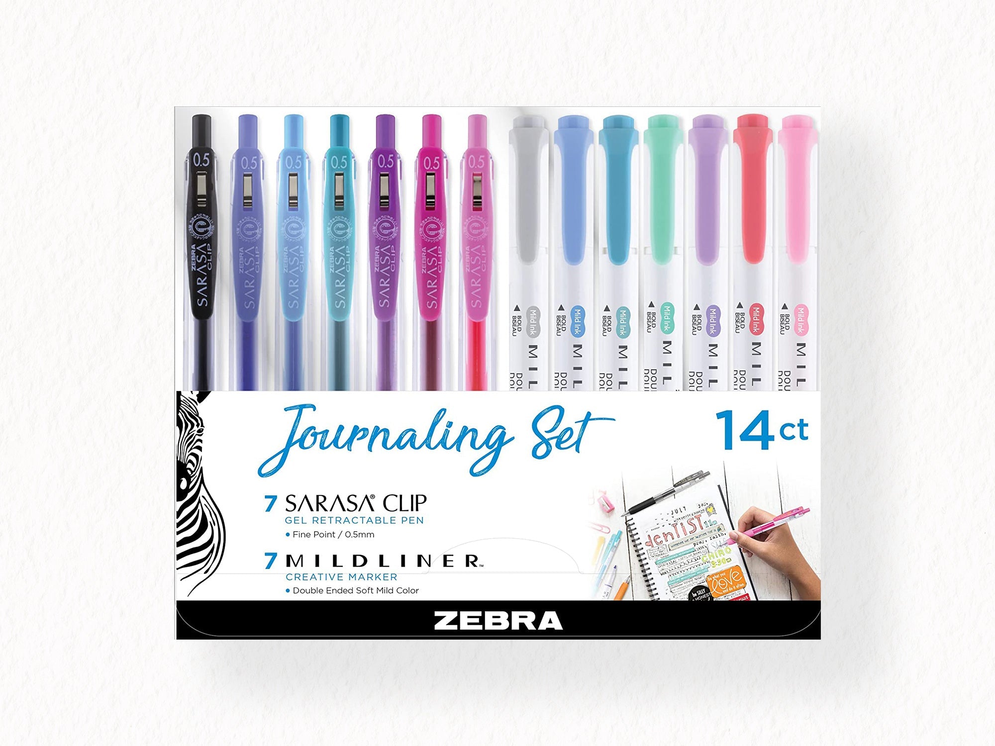 Zebra Journaling Set - 7 Mildliner Highlighters + 7 Sarasa Clip
