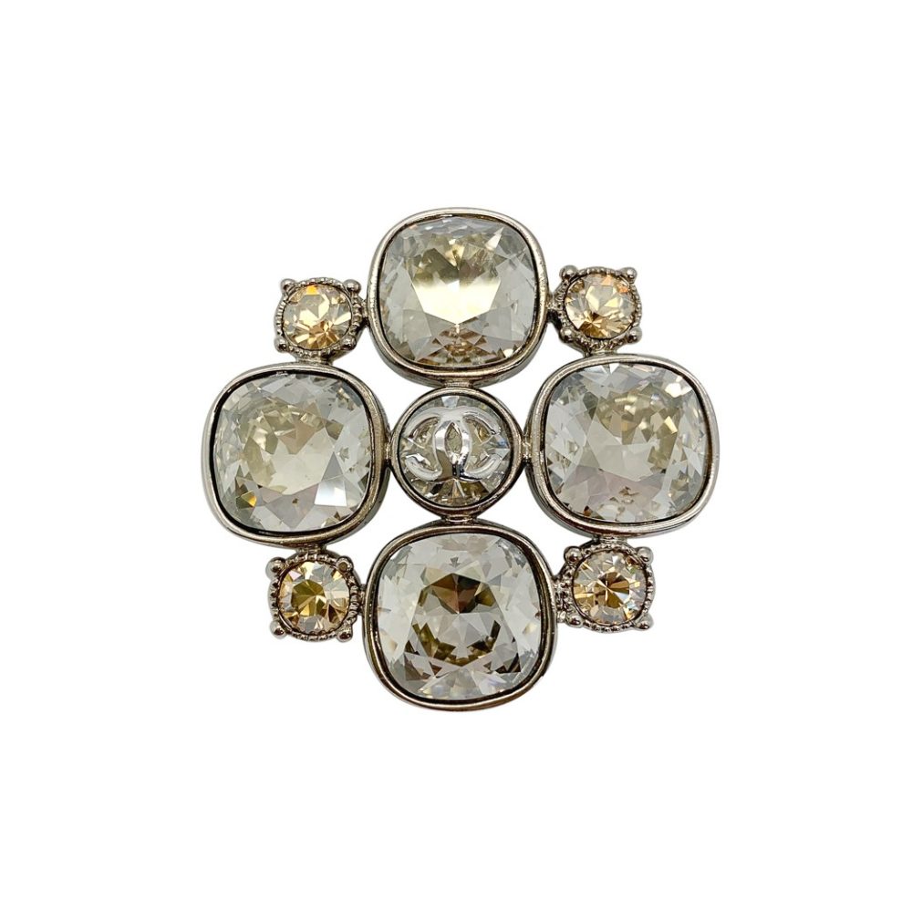 chanel crystal logo brooch | Vintage | Jennifer Gibson Jewellery