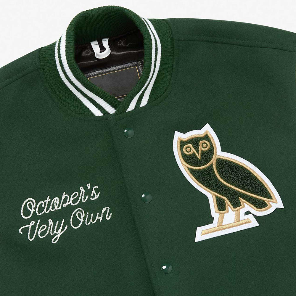 Wool/Leather Full-Snap Collegiate OVO Varsity Jacket