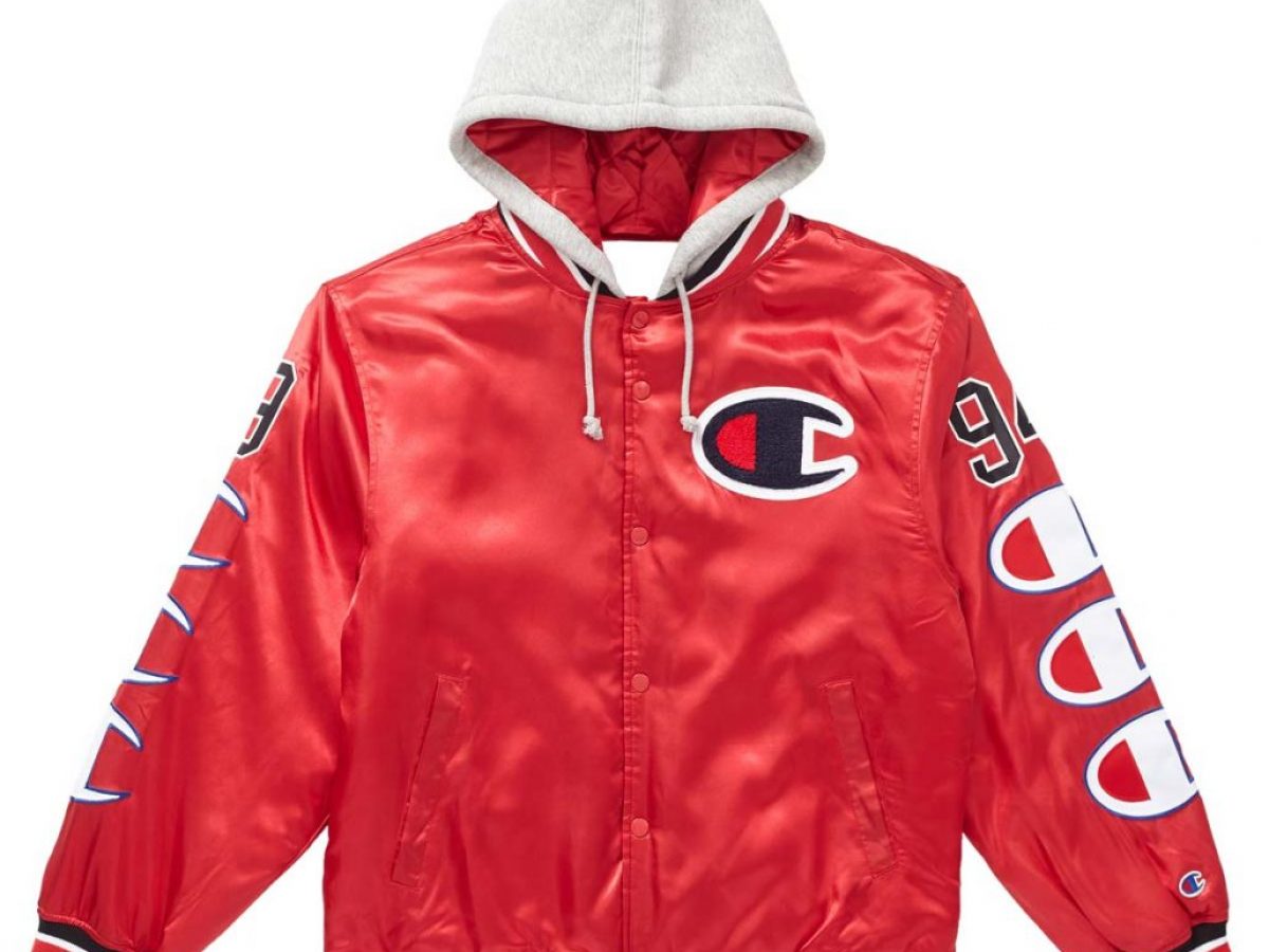 Varsity Satin Champion Supreme Jacket with Grey Hood - Jackets Masters