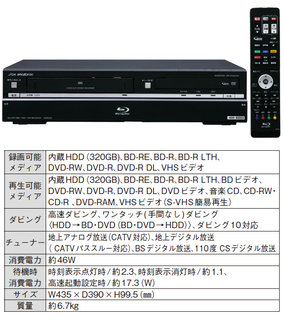 DXブロードテック］ HDD・VHS搭載BDレコーダー DXBW320 / 通販のジャンブレ