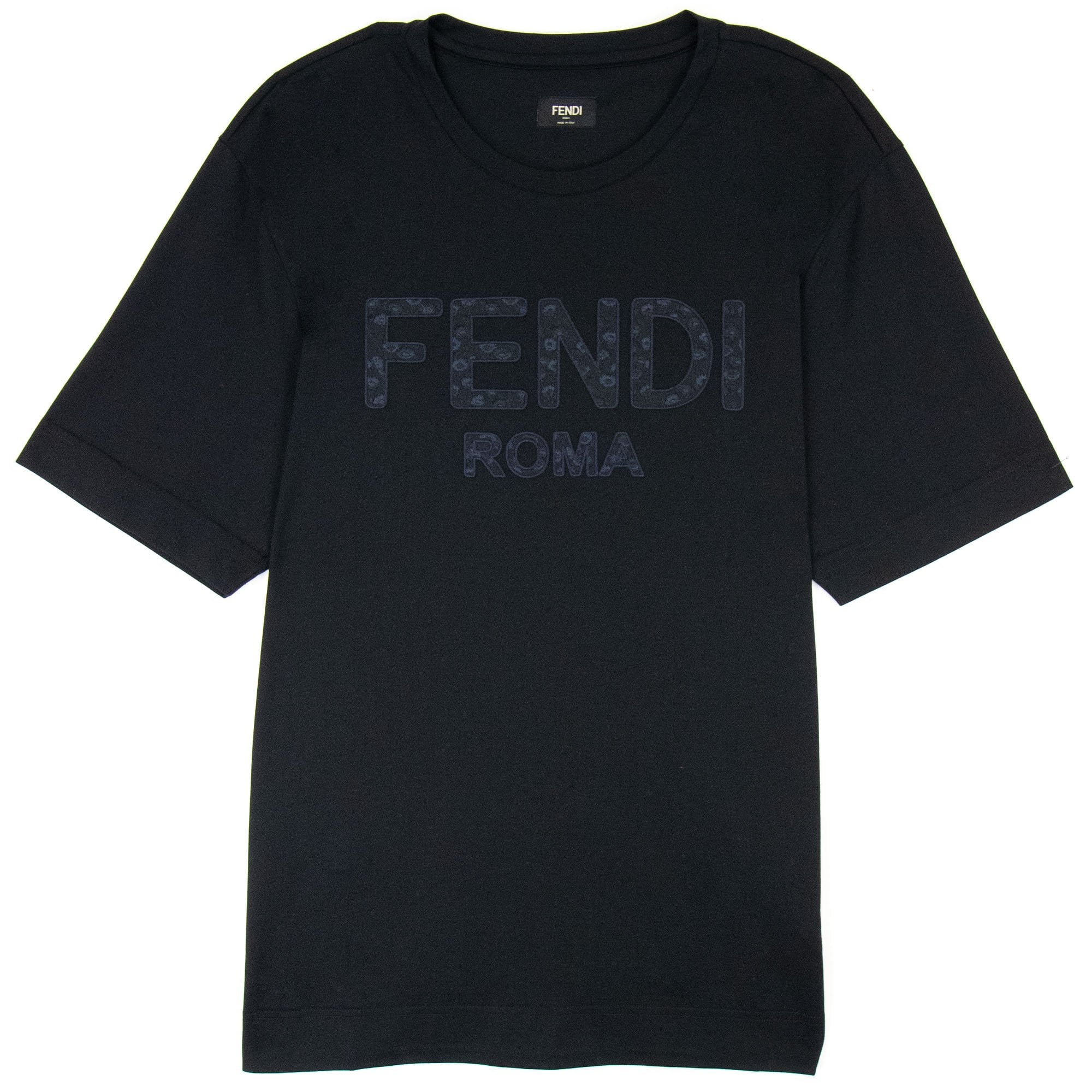 Fendi Embroidered Flower Logo Print T Shirt Black | ONU