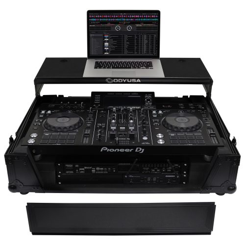 Black Pioneer XDJ-RX / XDJ-RX2 Flight Case with 2U Rack Space and