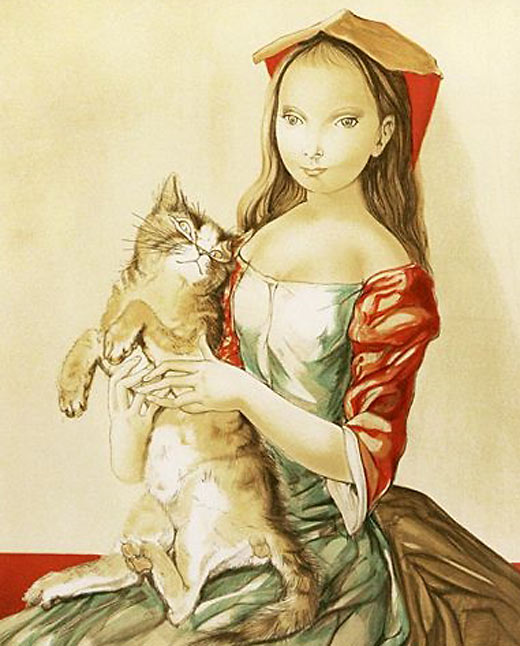 藤田嗣治 猫を抱いた頭巾の少女 | 絵画など美術品の販売と買取 | 東京