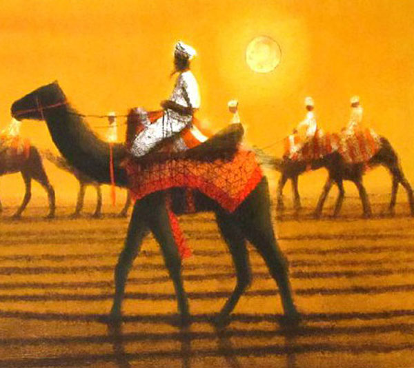 平山郁夫 砂漠らくだ行（日） | 絵画など美術品の販売と買取 | 東京