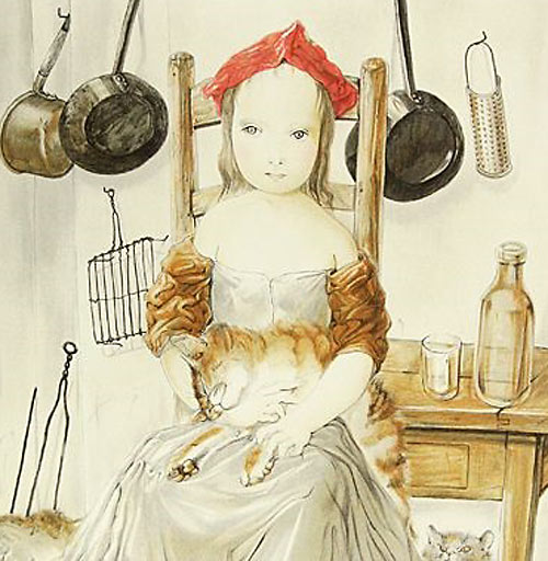 藤田嗣治 台所の少女と猫 | 絵画など美術品の販売と買取 | 東京・銀座