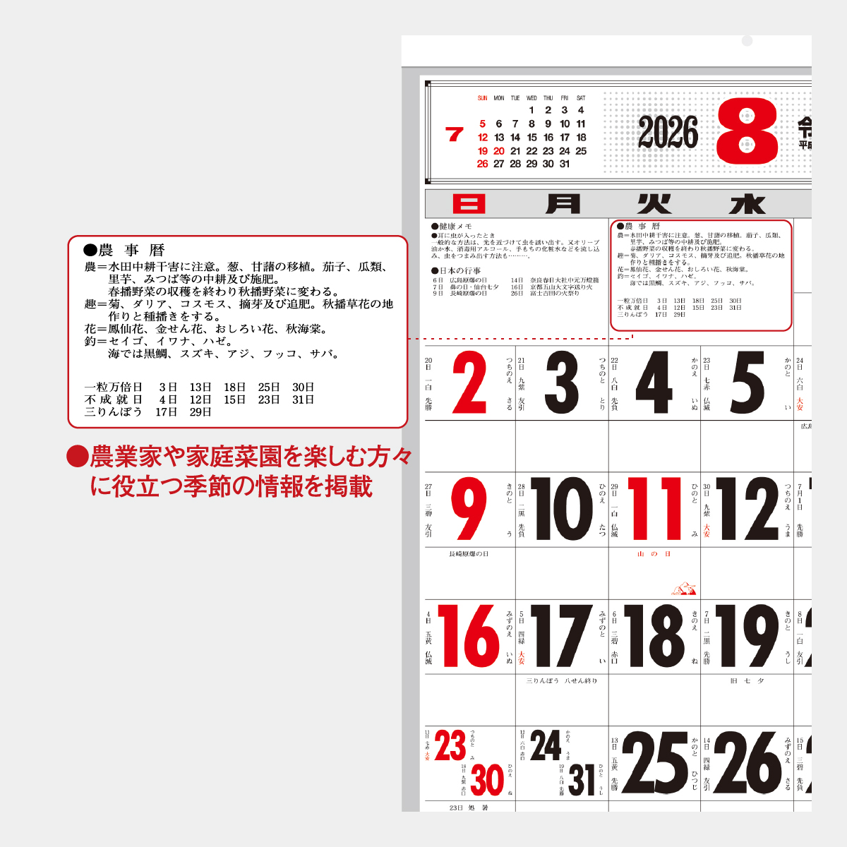 SG-237 NEW厚口文字月表2026年版の名入れカレンダーを格安で販売 - 名