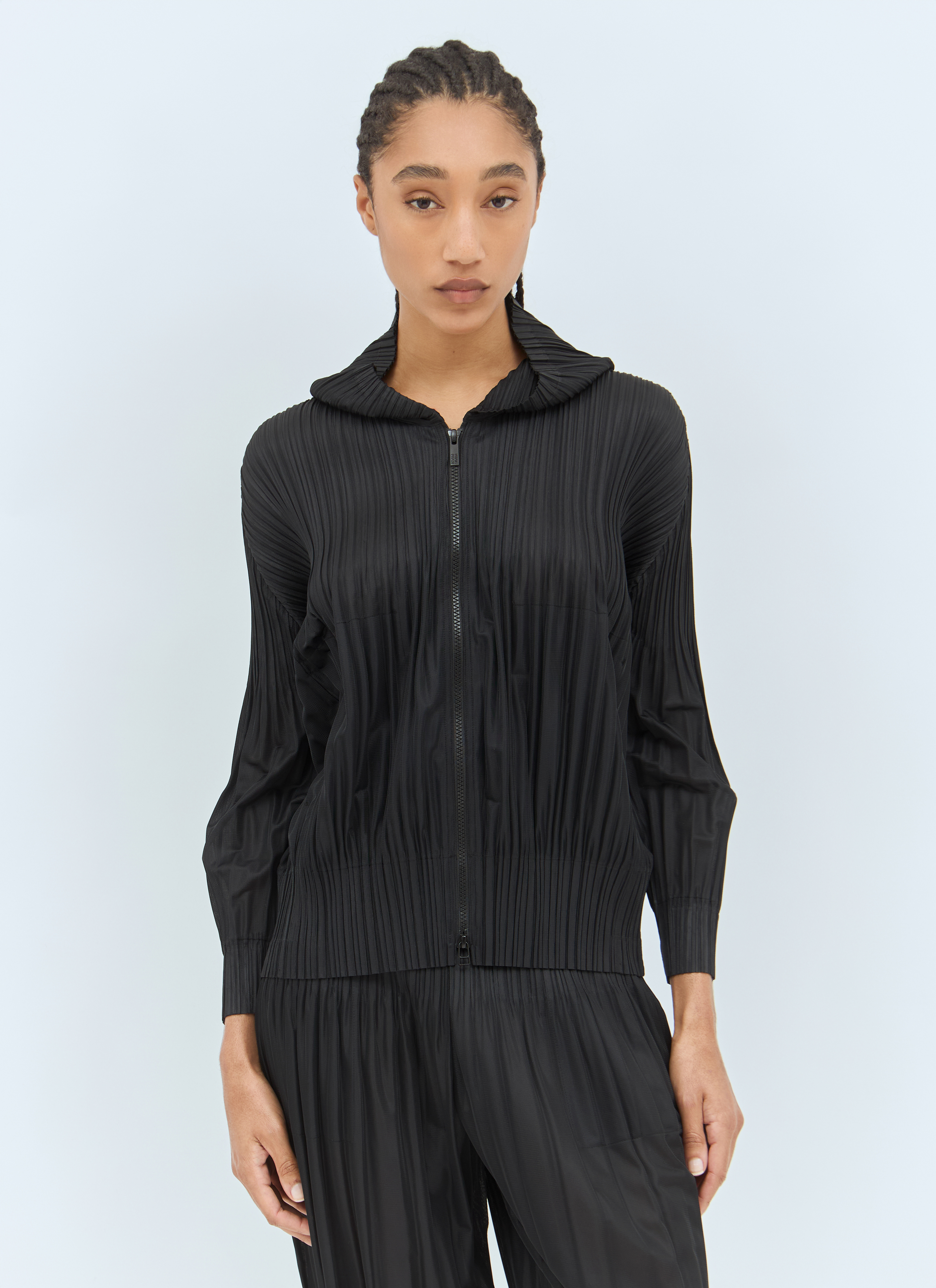 Pleats Please Issey Miyake Women's' Fluffy Hooded Top in Black