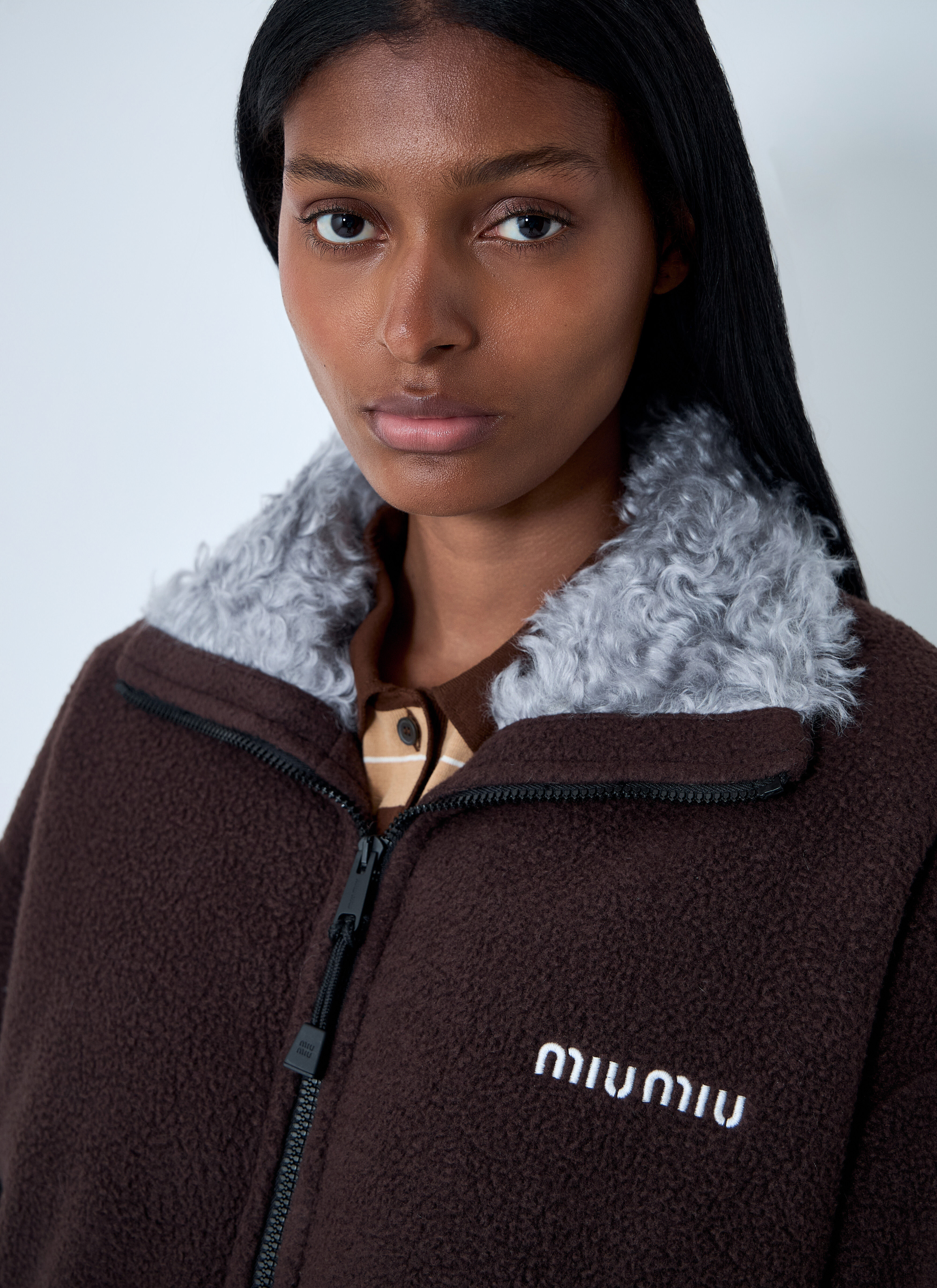 Miu Miu Zip-Up Fleece Jacket in Dark Brown für Damen | LN-CC®