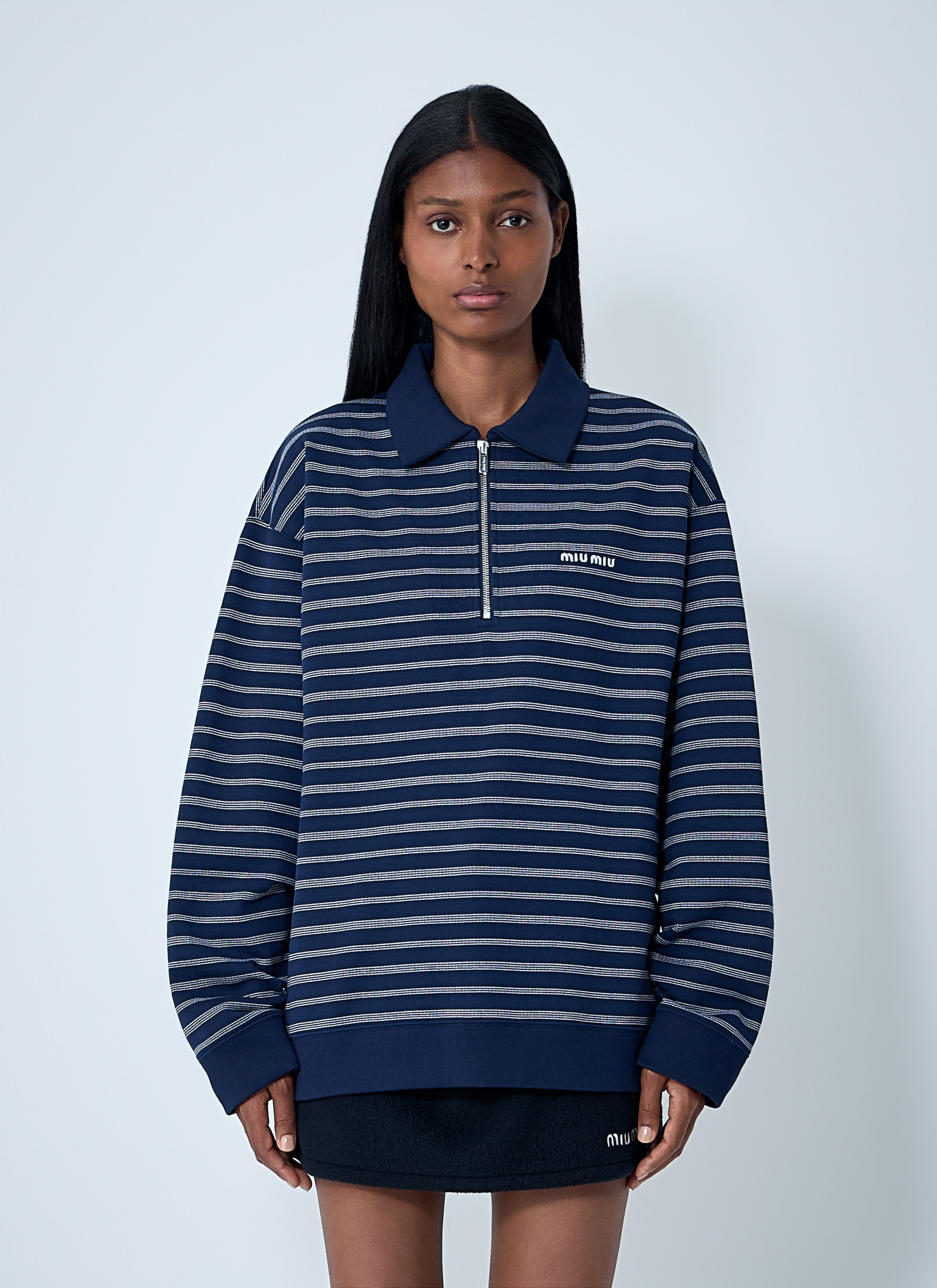 Miu Miu Women's' Striped ZIp-Up Polo Shirt in Red | LN-CC®