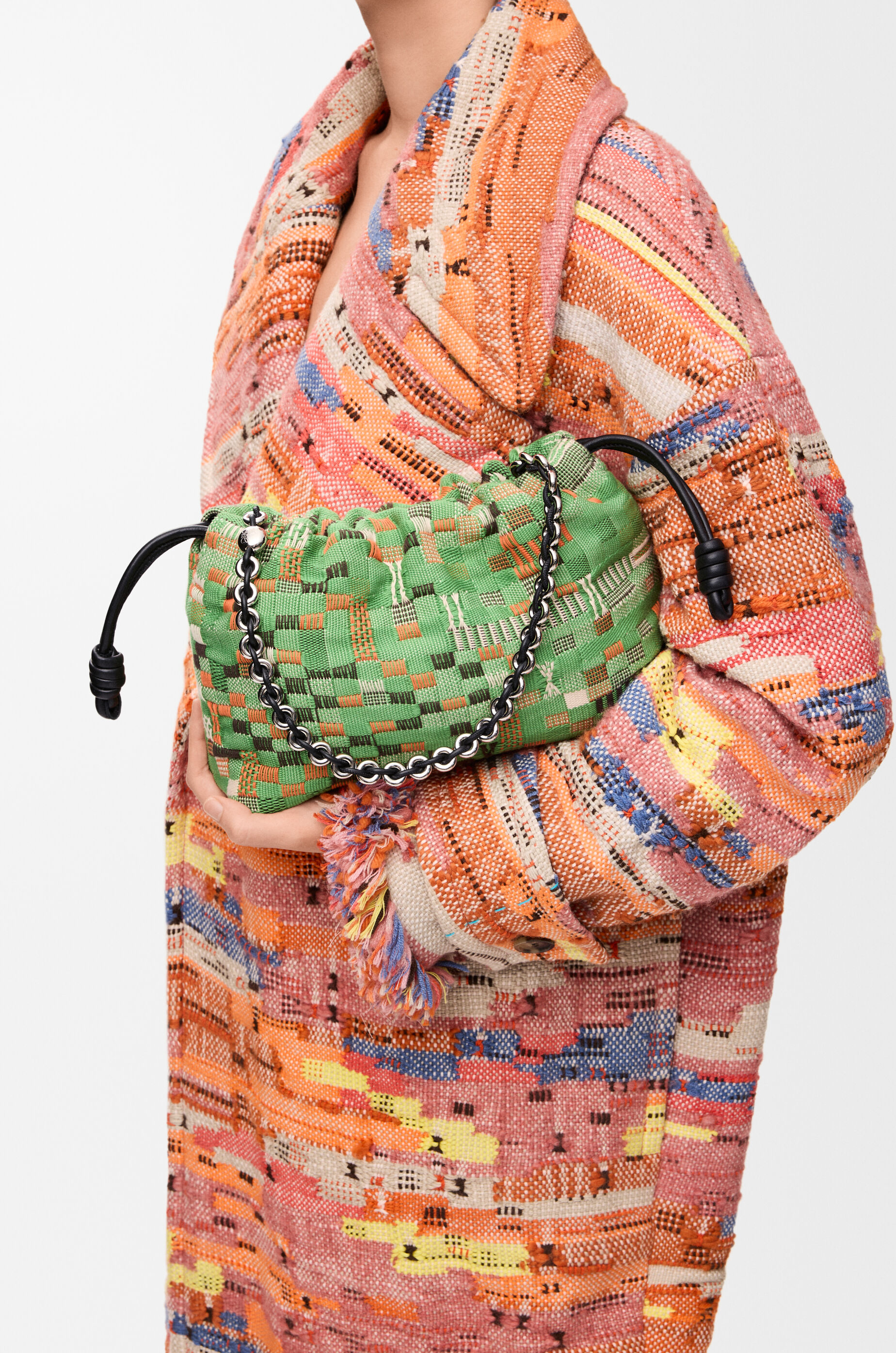 Medium Flamenco purse in embroidered textile Green - LOEWE USA