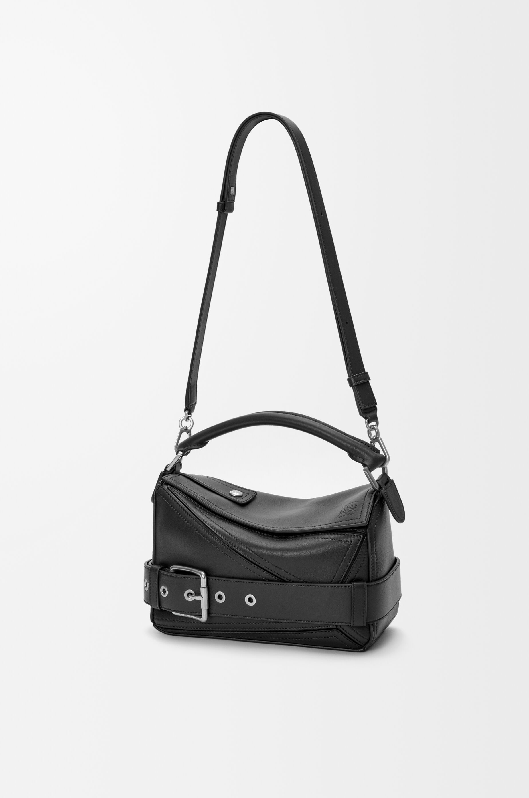Small Puzzle Biker bag in shiny calfskin Black - LOEWE USA