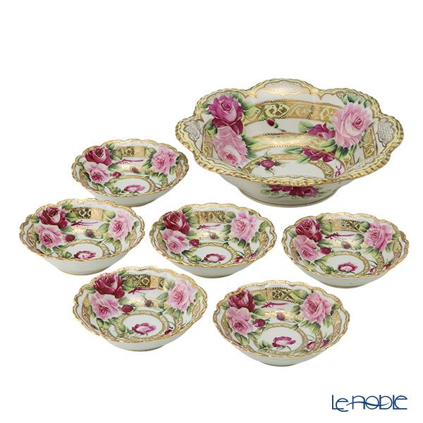 1点限り】オールドノリタケ 金点盛り 薔薇文 ボウルセット 花型 7pcs