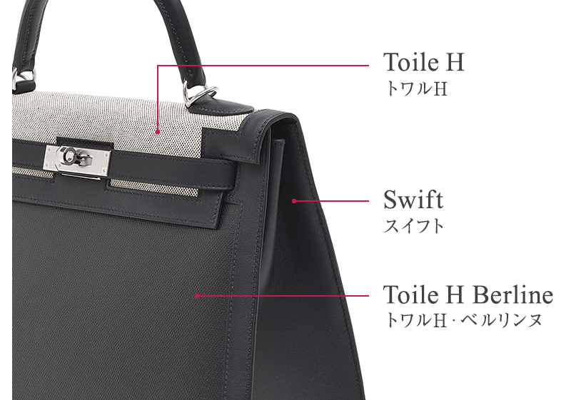 エルメス ケリー32/外縫い ブラック/エクリュ トワルH・ベルリンヌ