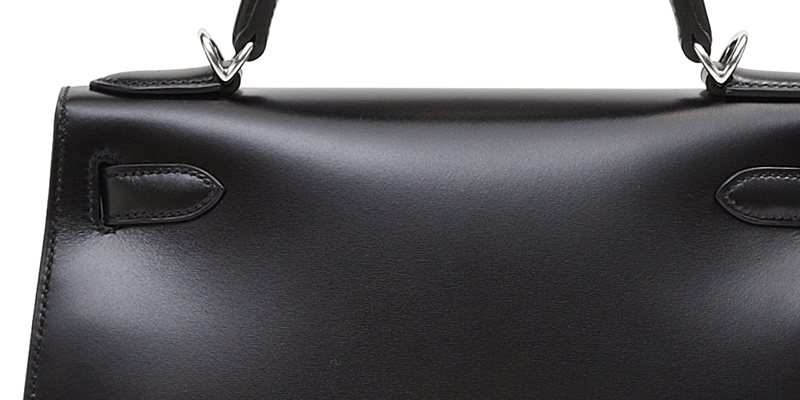 エルメス ケリー28/外縫い ブラック ボックスカーフ ゴールド金具