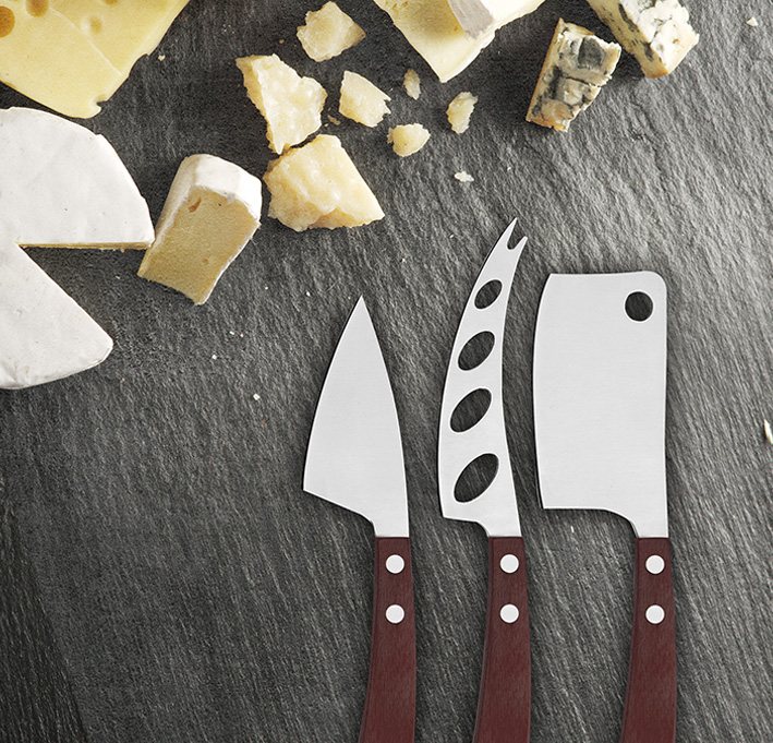 Cheese knife set “Lattevivo” in stainless steel and wood – LEGNOART