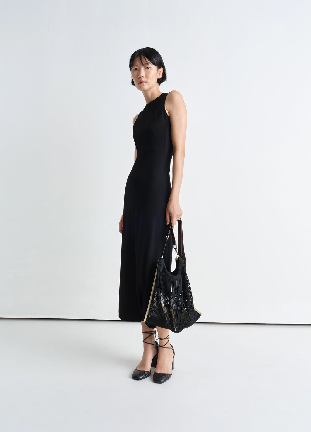 LARGE CROSSBODY FILT NET SHOPPING BAG - Black - Nylon Net - Unisex