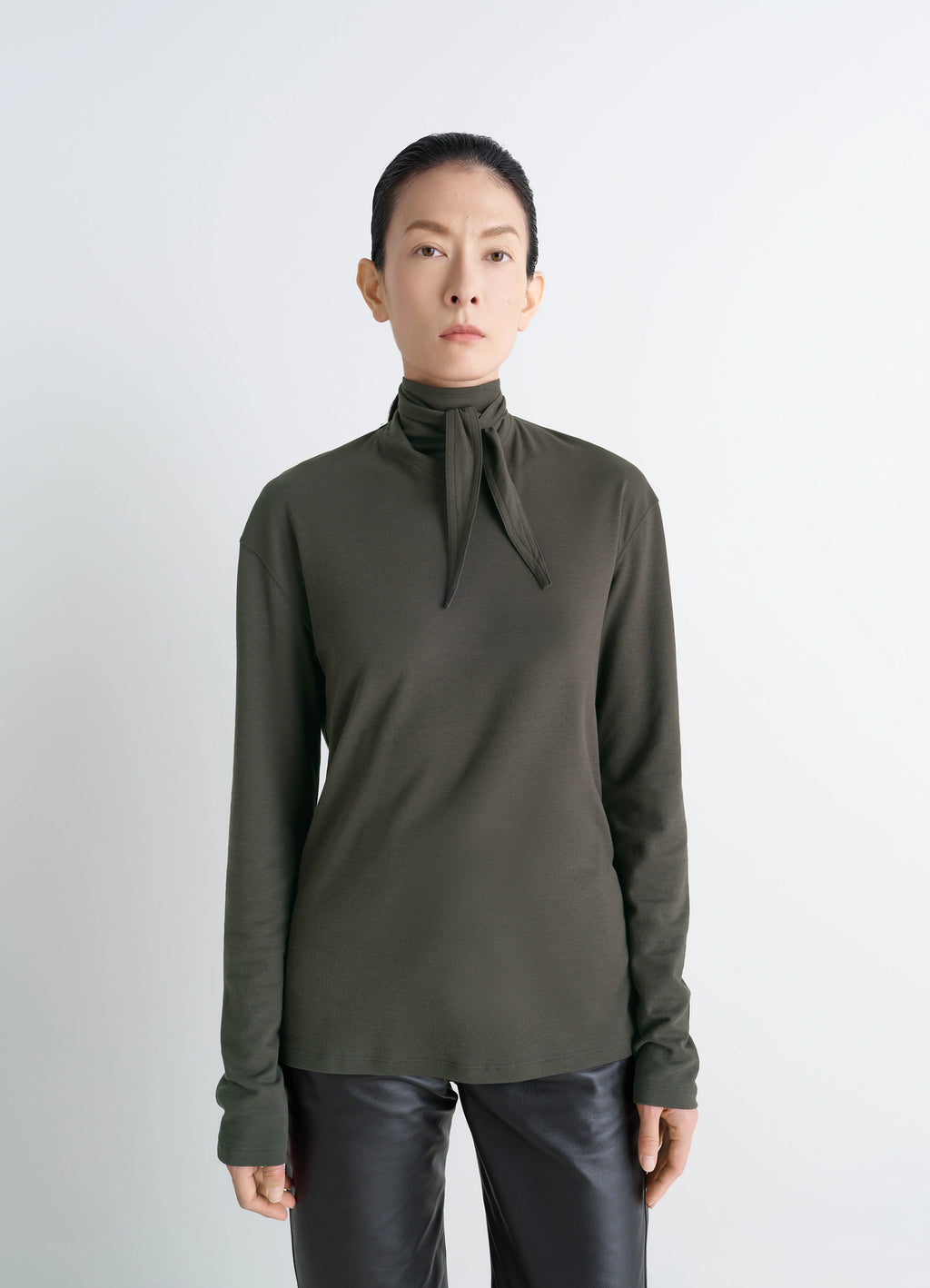 LONG SLEEVE FOULARD TOP IN JERSEY - Dark Espresso - Cotton Crepe