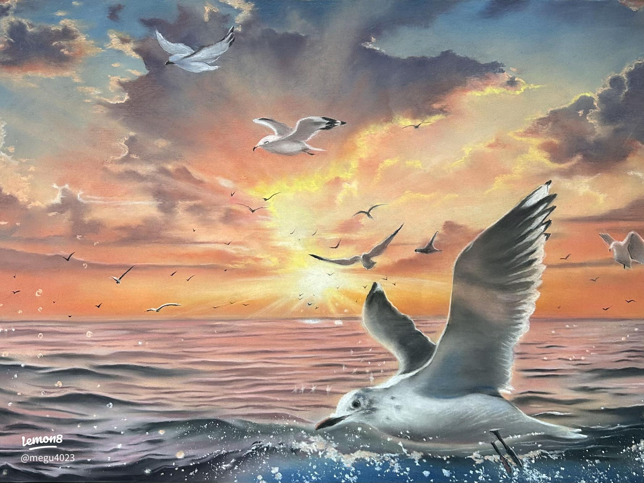 美しい夕景の海を描くパステル画の魅力と技法