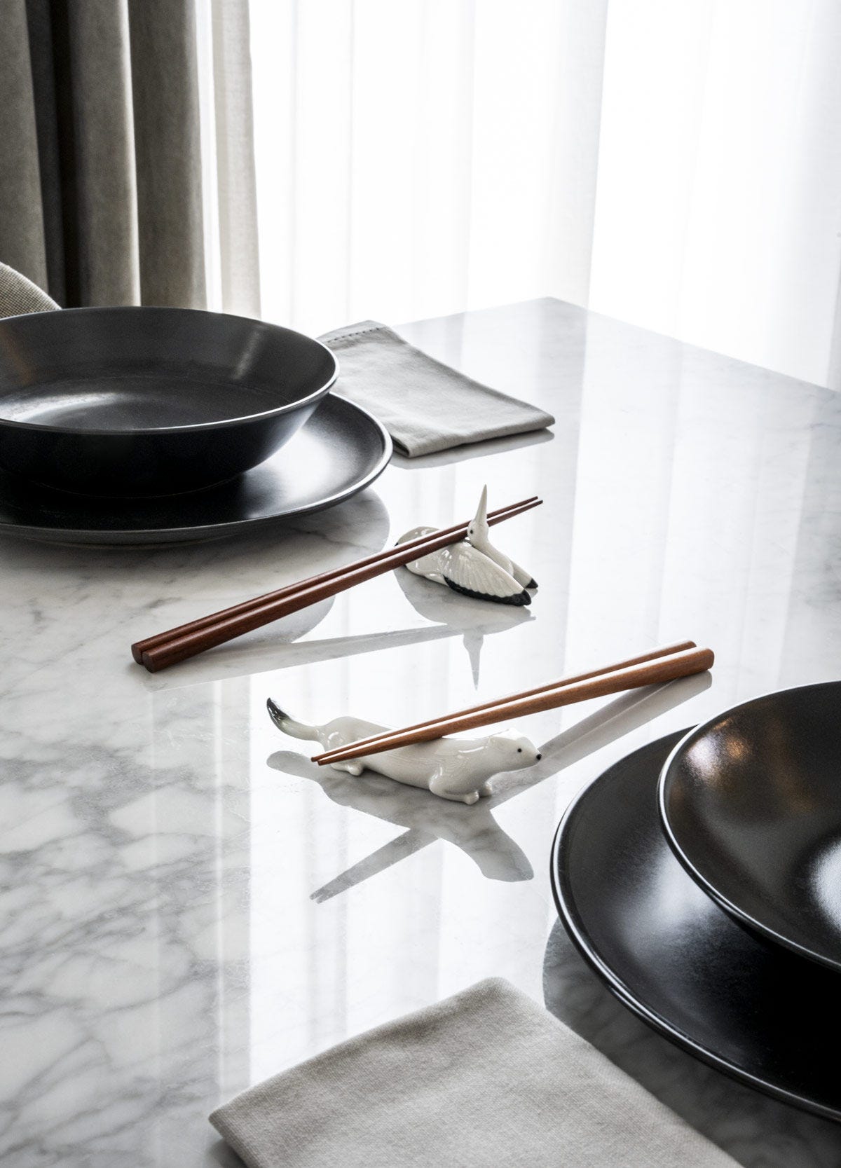 オコジョと鶴 - 箸置きセット | リヤドロ公式オンライン