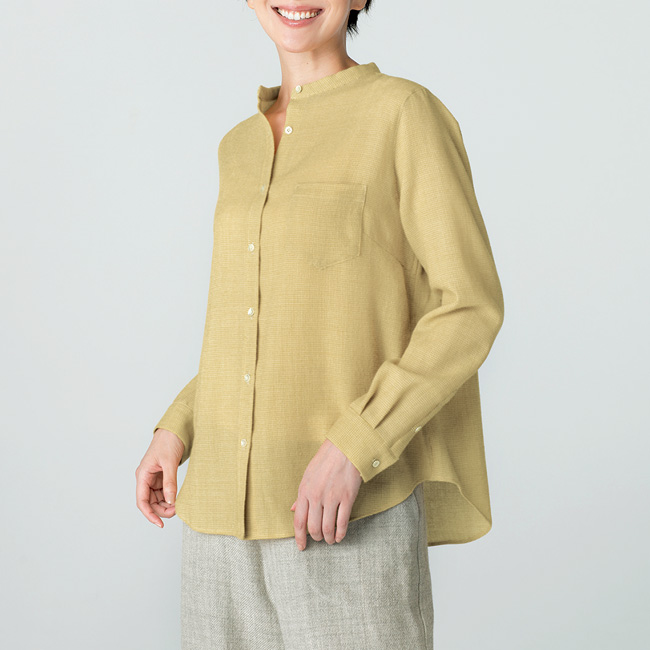 小森縫製 ウール千鳥のスタンドカラーシャツ | ライトアップオンライン